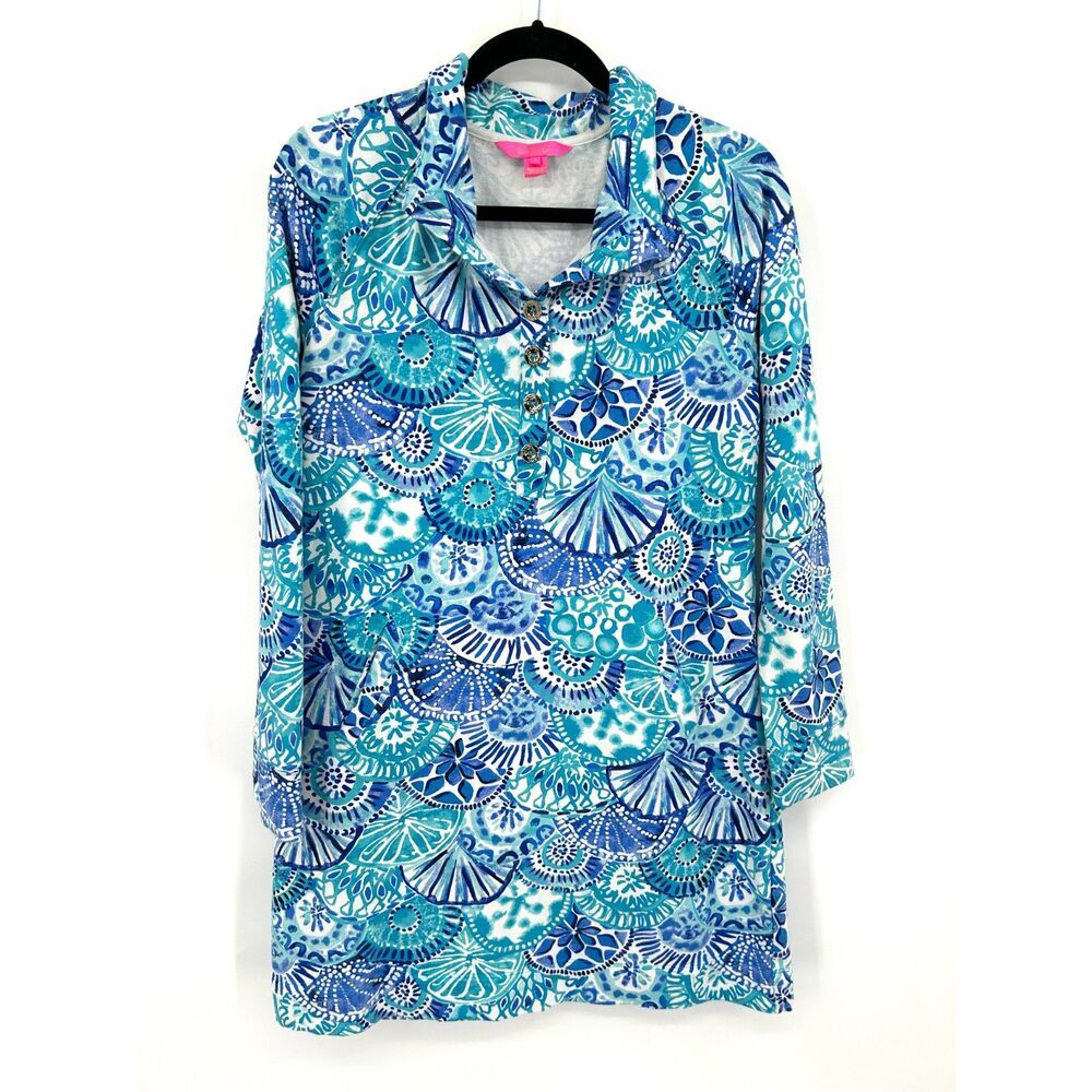LILLY PULITZER Captain Popover Turquoise Blue Long Sleeve Mini Dress Size Medium - Picture 3 of 9